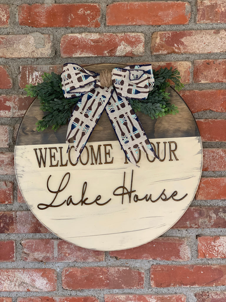 Welcome to Our Lake House Door Round
