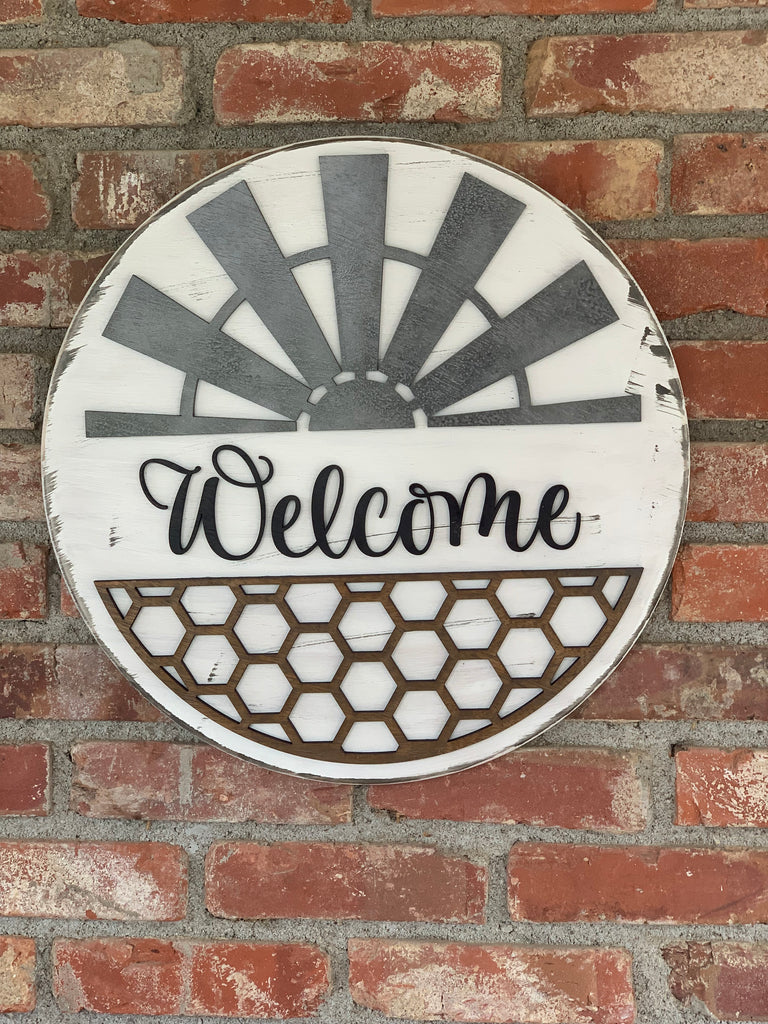 Farmhouse Windmill Welcome Door Round
