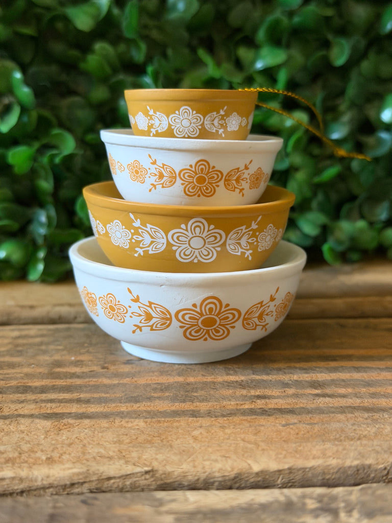 Mini Pyrex Inspired Butterfly Gold Bowls Christmas Ornament