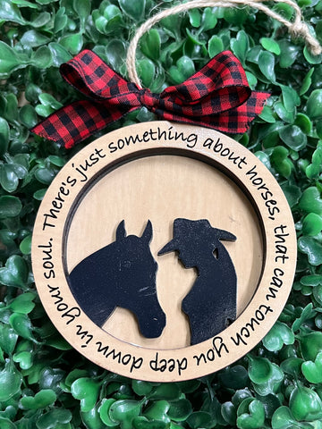 Cowgirl "There is something about horses..." Christmas Ornament