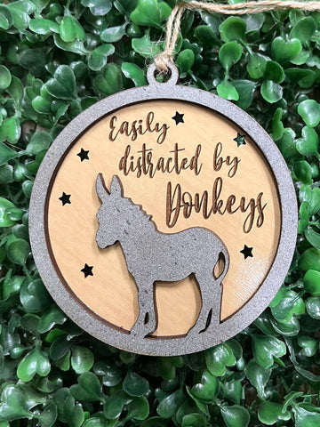 Easily Distracted by Donkeys Christmas Ornament