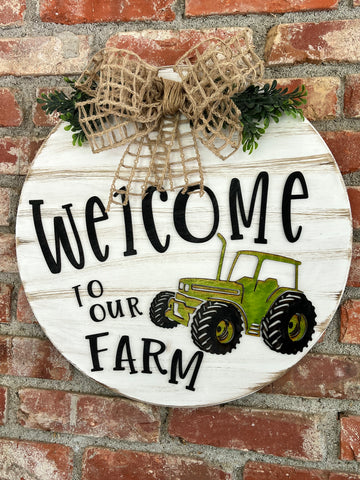 Welcome to Our Farm Tractor Door Round